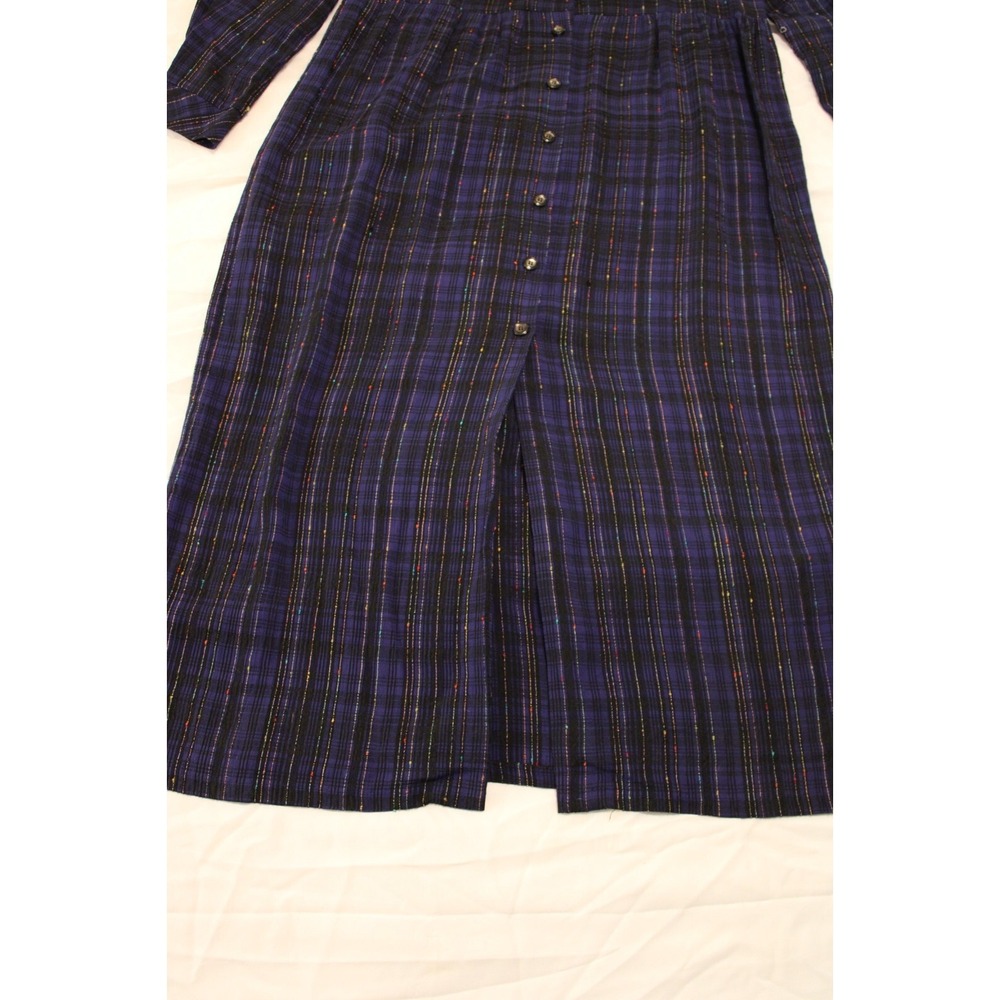 Vintage Expo 90s Maxi Plaid Button Up Dress 12 Black Purple Grunge Whimsigoth - Picture 8 of 9